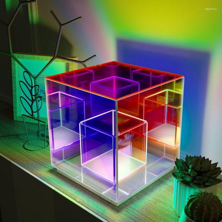3D Art Cube Acrylic lamp, Decorative Table Lamp, 3 Colour Changing Stepless Dimming Touch Lamp - Memories InsiteMAGIC CUBE